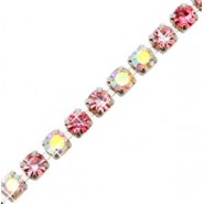 Metalen strass cupchain ketting 3mm Pink crystal AB-silver